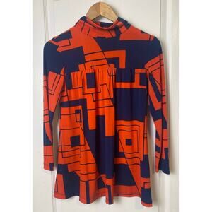 Glam Women's Blue and Red Geometric Long Sleeve Top Size Small